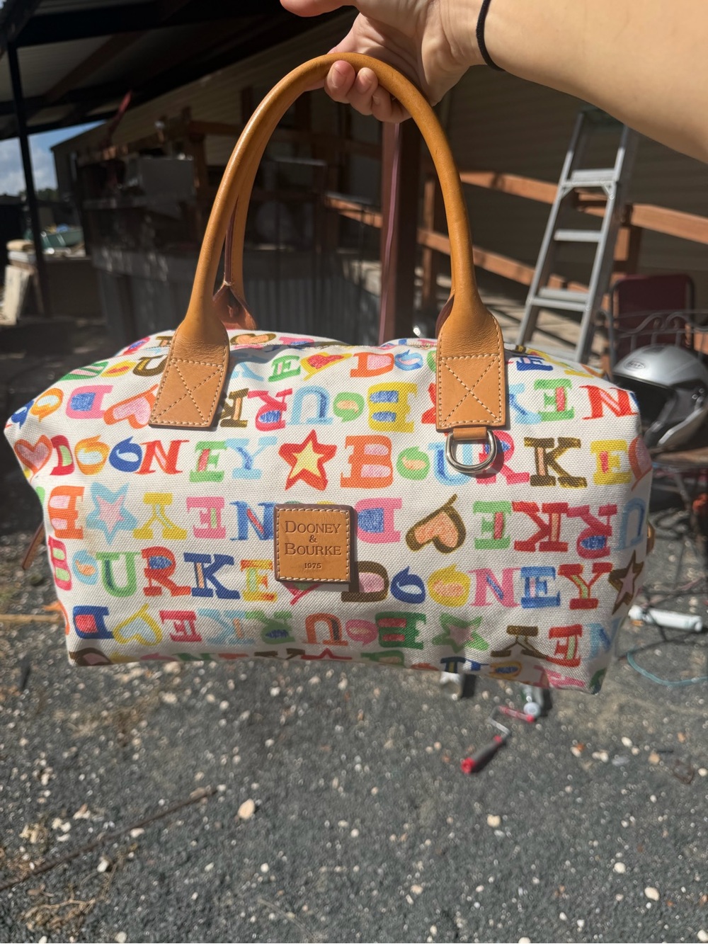 Dooney & Bourke Multi Color Scribble Doodle Logo Canvas Duffel Bag